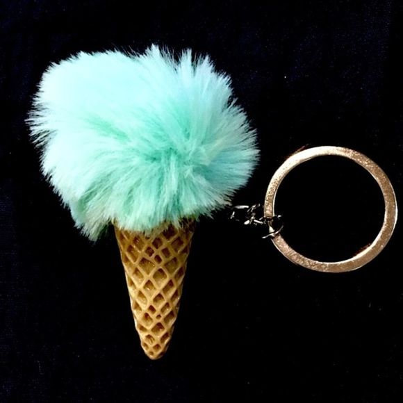 Fuzzy Ice Cream Cone Pom Pom Keychains (Set of 3) - Picture 5 of 8